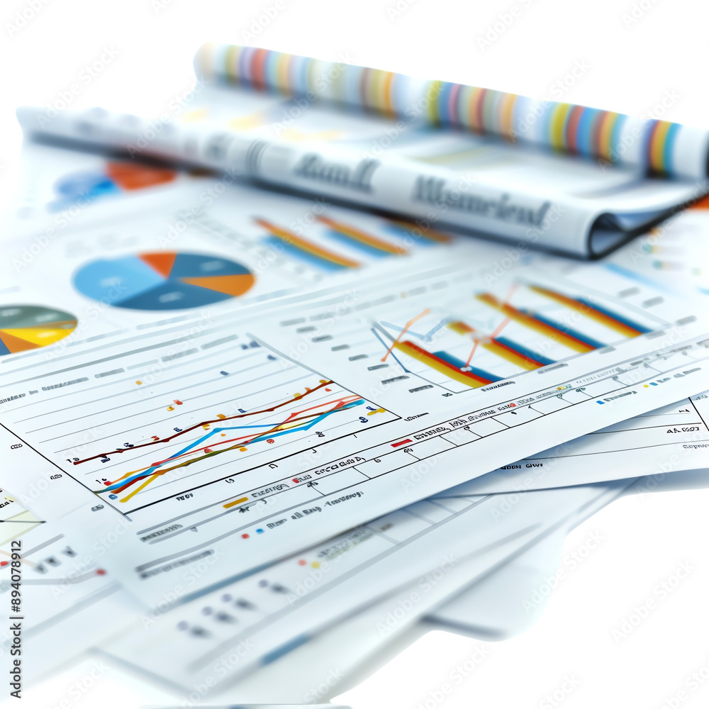 Close-up of financial documents with charts, graphs, and analytics reports stacked on a desk, representing business data analysis and trends. Close-up of financial documents with charts, graphs, and analytics reports stacked on a desk, representing business data analysis and trends.