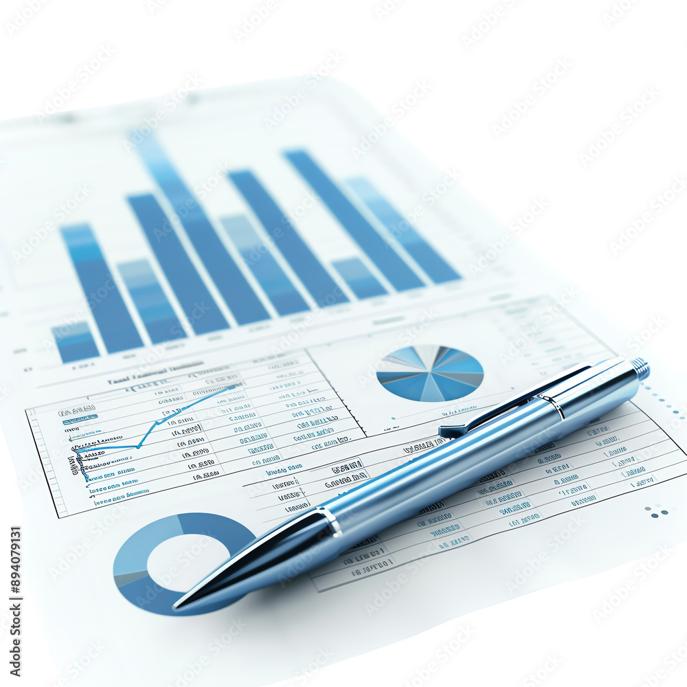 Business financial document with graphs and charts. Pen on paper displaying data analysis, statistics, and financial performance insights. Business financial document with graphs and charts. Pen on paper displaying data analysis, statistics, and financial performance insights.