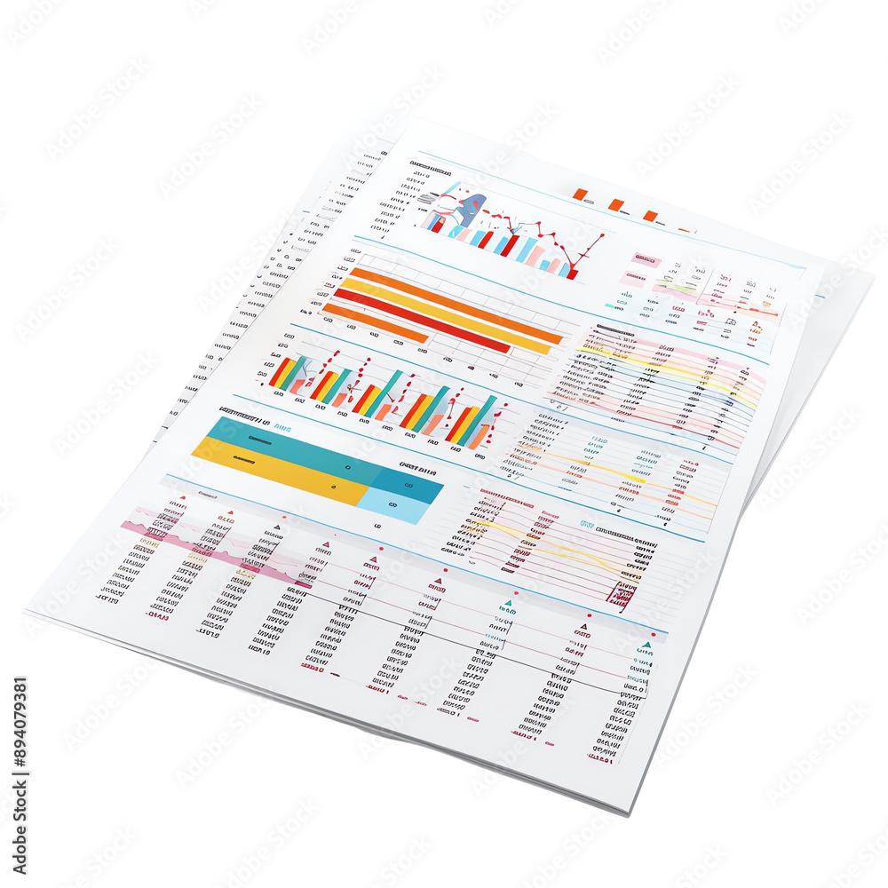 Colorful financial charts and graphs on a white paper showcasing business data analysis and performance metrics. Colorful financial charts and graphs on a white paper showcasing business data analysis and performance metrics.