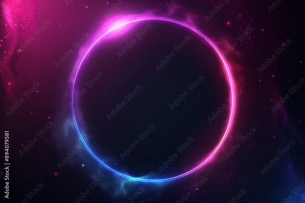Fototapeta premium Bright neon purple frame on dark background
