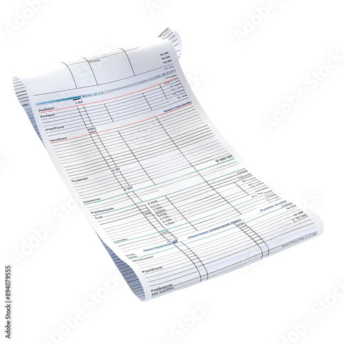 Rolled-up utility bill with detailed charges and usage breakdown. Ideal for finance, utility services, and budgeting concepts.