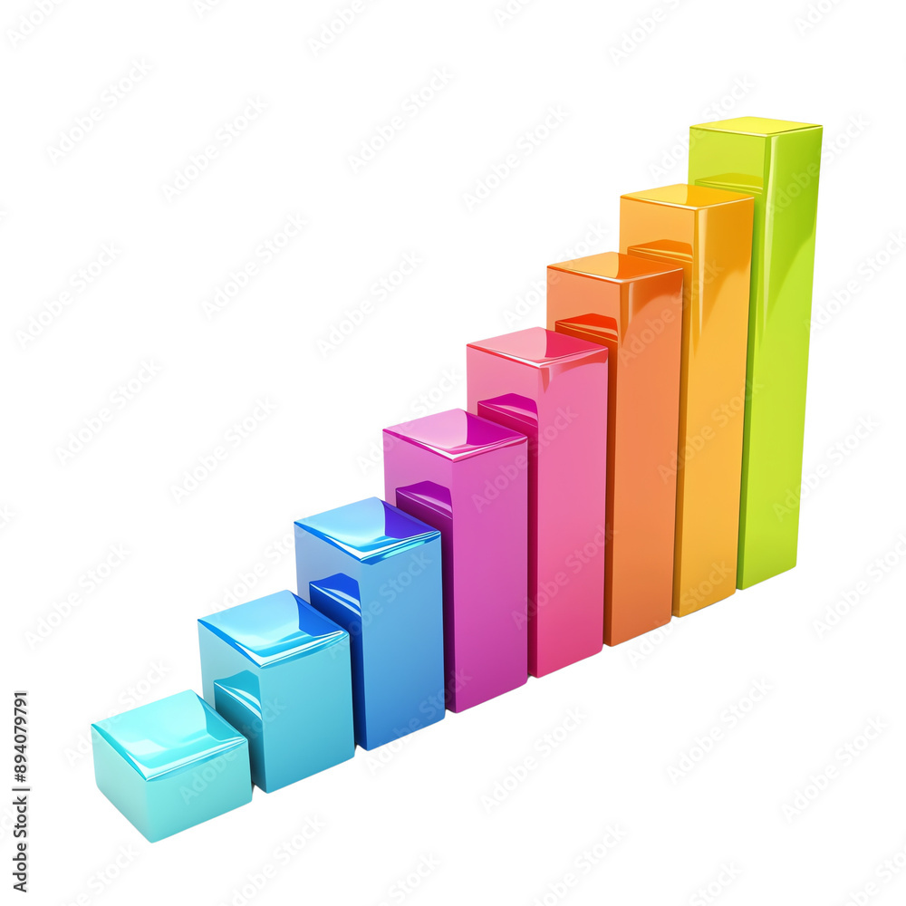 Colorful 3D bar graph illustration representing statistical data, growth, success, or business analytics, suitable for presentations and reports. Colorful 3D bar graph illustration representing statistical data, growth, success, or business analytics, suitable for presentations and reports.