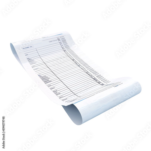 Rolled-up spreadsheet document with columns of data, perfect for financial or accounting themes in presentations or reports.