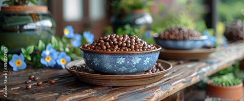 A Plate Of Japanese Sweet Red Bean Paste Called Anko, A Popular Traditional Japanese Dessert photo