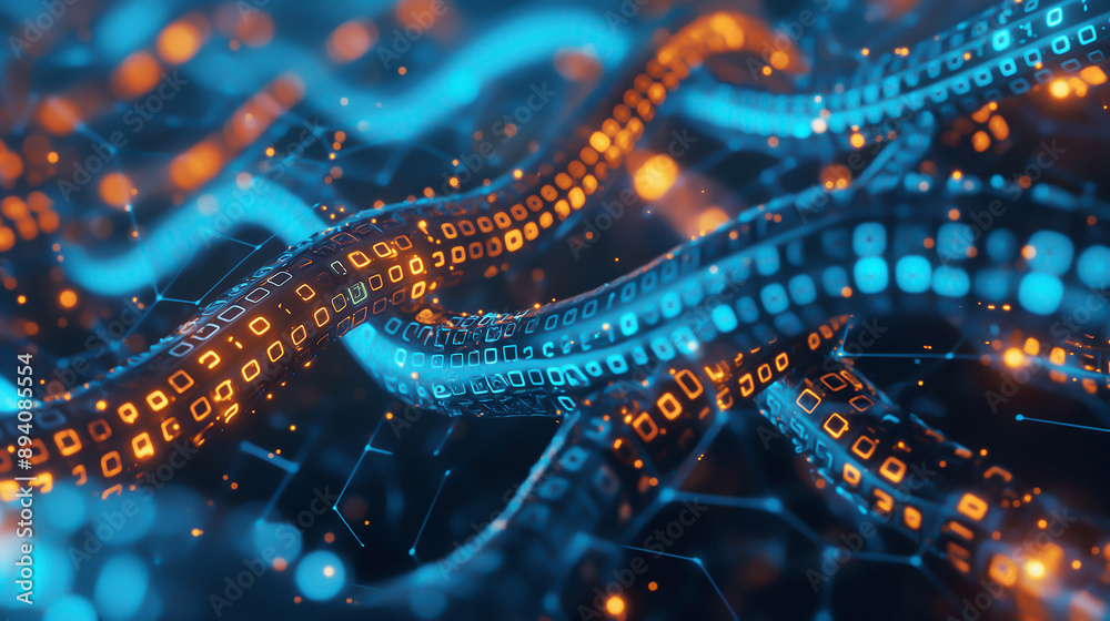 a blockchain visualization, interconnected nodes, data flow a blockchain visualization, interconnected nodes, data flow