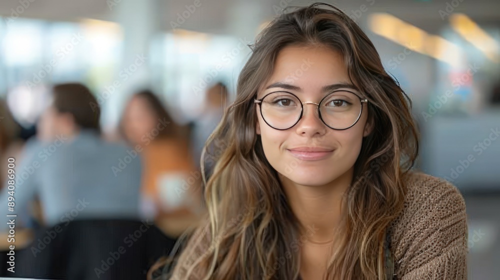 A woman with glasses is sitting at an office desk, working on her laptop. A woman with glasses is sitting at an office desk, working on her laptop.