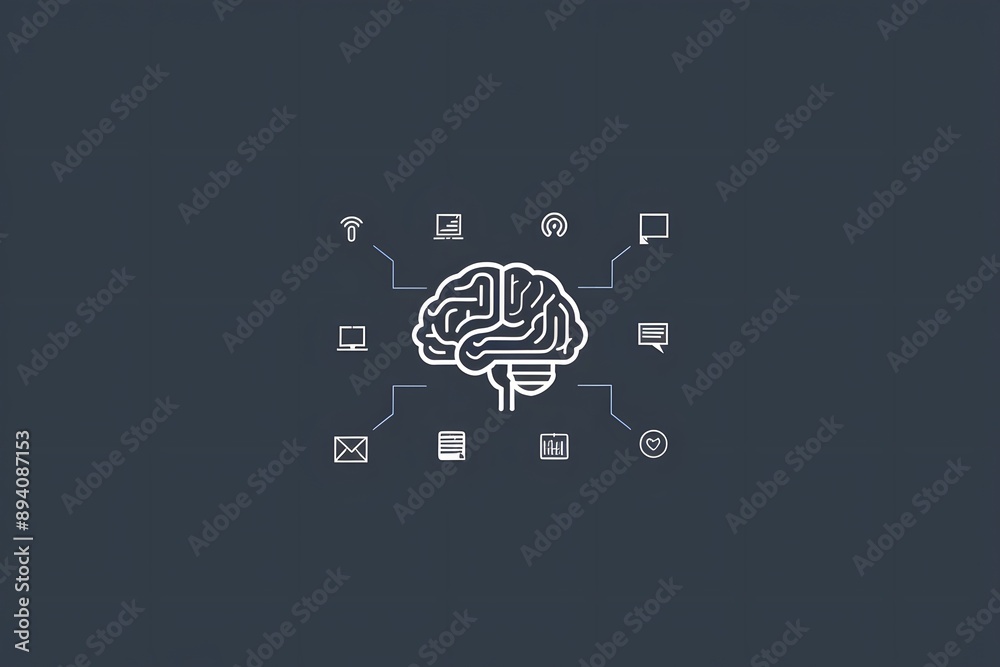 Digital network concept connecting icons to a brain, symbolizing AI and technology Digital network concept connecting icons to a brain, symbolizing AI and technology