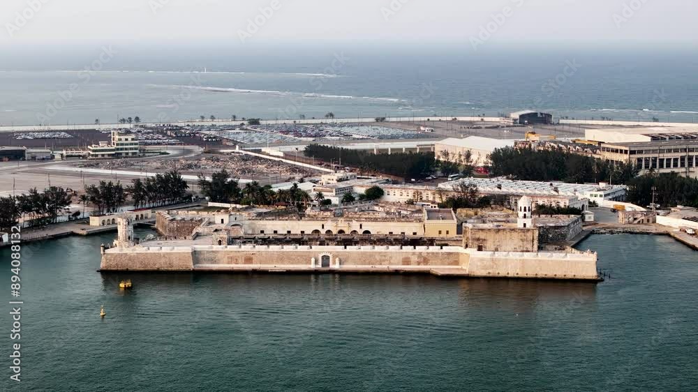 Frontal drone shot of san juan de ulua fortress in Veracruz port, mexico Frontal drone shot of san juan de ulua fortress in Veracruz port, mexico