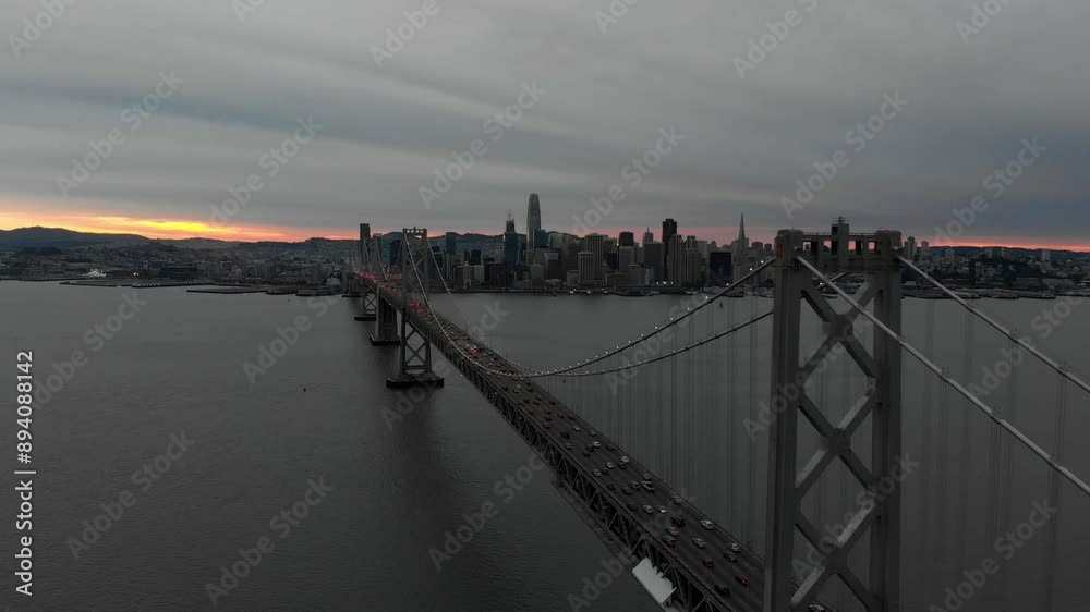 4k Drone shot of the Bay bridge in San Francisco. Taken at sunset.