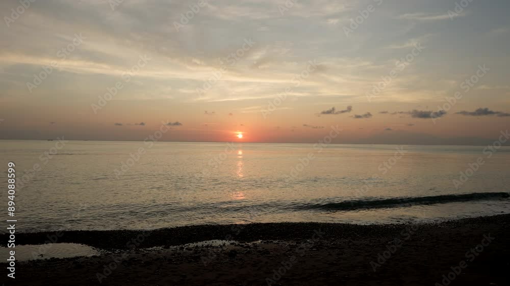 Serene Daybreak Over Tropical Seascape Of Bali, Indonesia. Wide Shot Serene Daybreak Over Tropical Seascape Of Bali, Indonesia. Wide Shot
