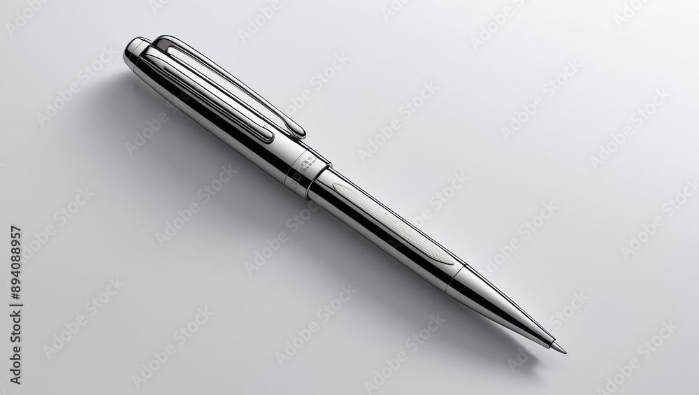 High-Quality Silver Ballpoint Pen on White Background with Elegant Design High-Quality Silver Ballpoint Pen on White Background with Elegant Design