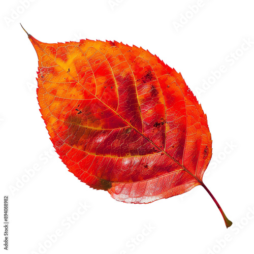 Vibrant autumn leaf with rich red and orange hues, perfect for fall-themed designs and nature-related projects. photo