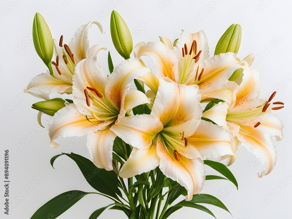 Fototapeta premium bouquet of beautiful blooming lilies isolated on white background 