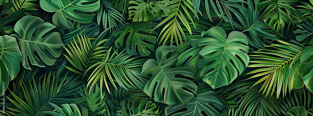 Abstract Green Jungle Foliage and Palm Leaves Abstract Green Jungle Foliage and Palm Leaves