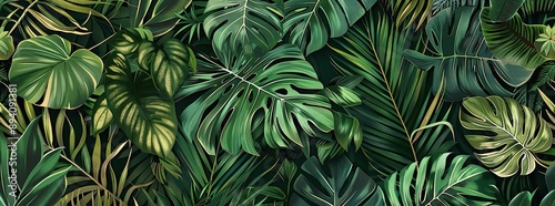 Tropical Jungle Leaves and Floral Elements Wallpaper © Syarif
