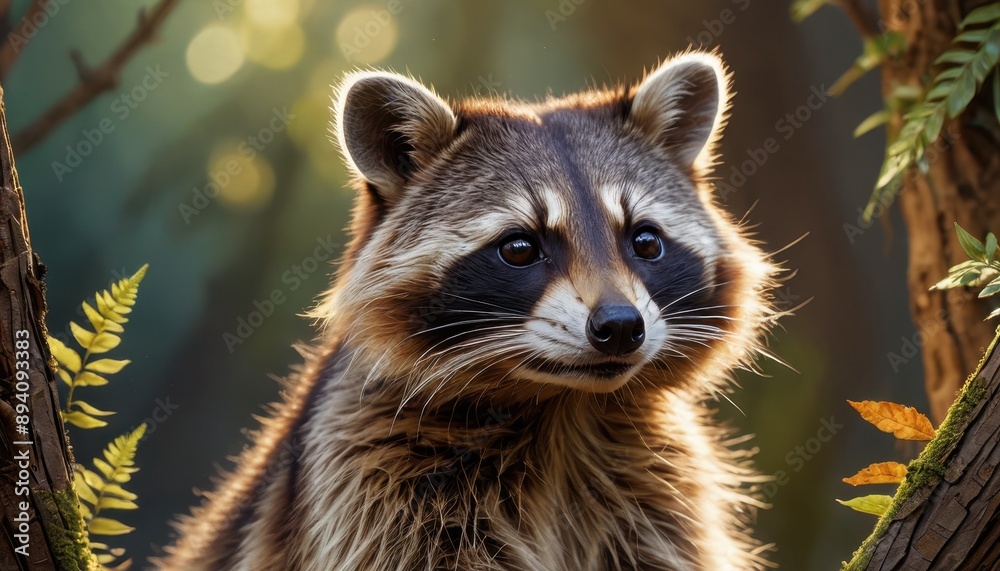 Fototapeta premium Raccoon portrait in the forest.