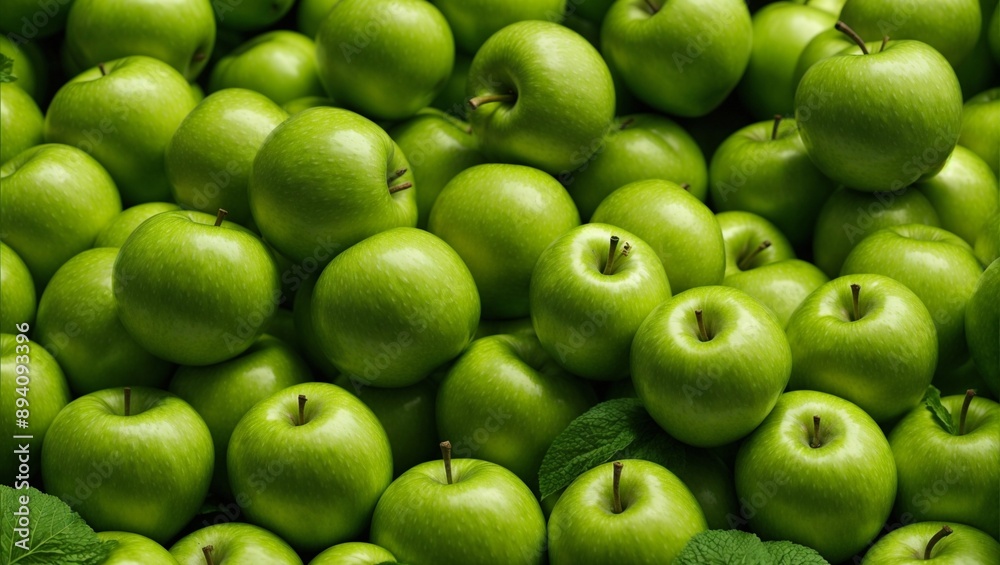 Emerald Orchard Bounty: A vibrant close-up of Granny Smith apples, their smooth skin gleaming, evokes the freshness and abundance of harvest. Emerald Orchard Bounty: A vibrant close-up of Granny Smith apples, their smooth skin gleaming, evokes the freshness and abundance of harvest.