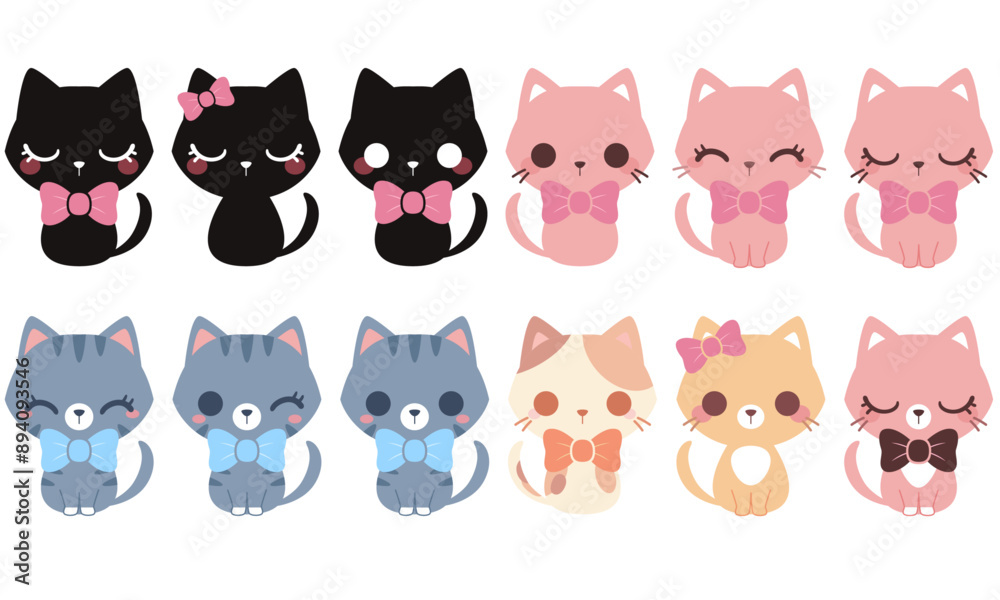 Obraz premium Simple Sweet Cat Icon Sheet