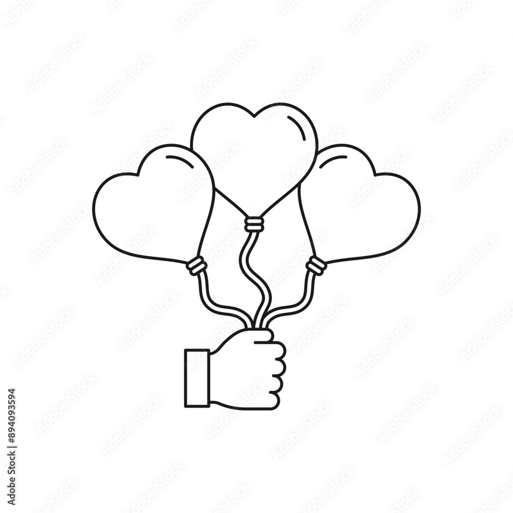 Hand holding balloons line style icon isolated on white background. Vector illustration Hand holding balloons line style icon isolated on white background. Vector illustration