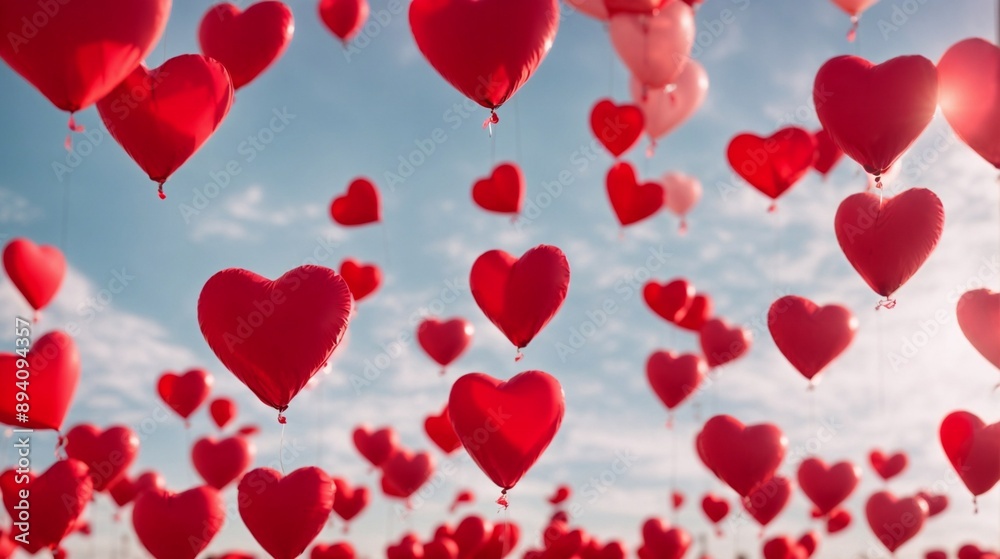 Heartfelt Sky: A symphony of red heart-shaped balloons dances against a backdrop of fluffy clouds, capturing the essence of love, joy, and celebration. Heartfelt Sky: A symphony of red heart-shaped balloons dances against a backdrop of fluffy clouds, capturing the essence of love, joy, and celebration.