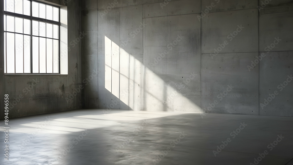 Empty room with cement flooring, gray room cement or concrete wall texture background and sun light Empty room with cement flooring, gray room cement or concrete wall texture background and sun light