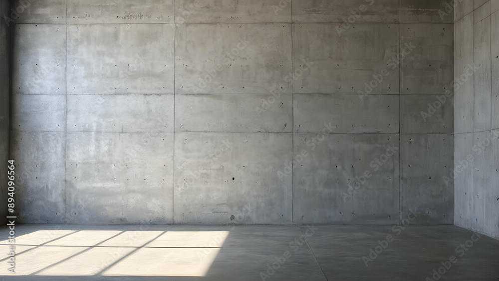 Empty room with cement flooring, gray room cement or concrete wall texture background and sun light Empty room with cement flooring, gray room cement or concrete wall texture background and sun light