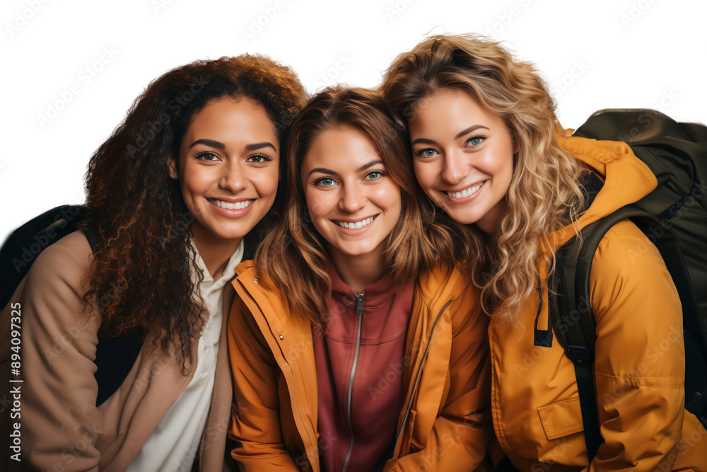 Group of college student girls smiling together, best friends bonding and have fun together, isolated on transparent background Group of college student girls smiling together, best friends bonding and have fun together, isolated on transparent background