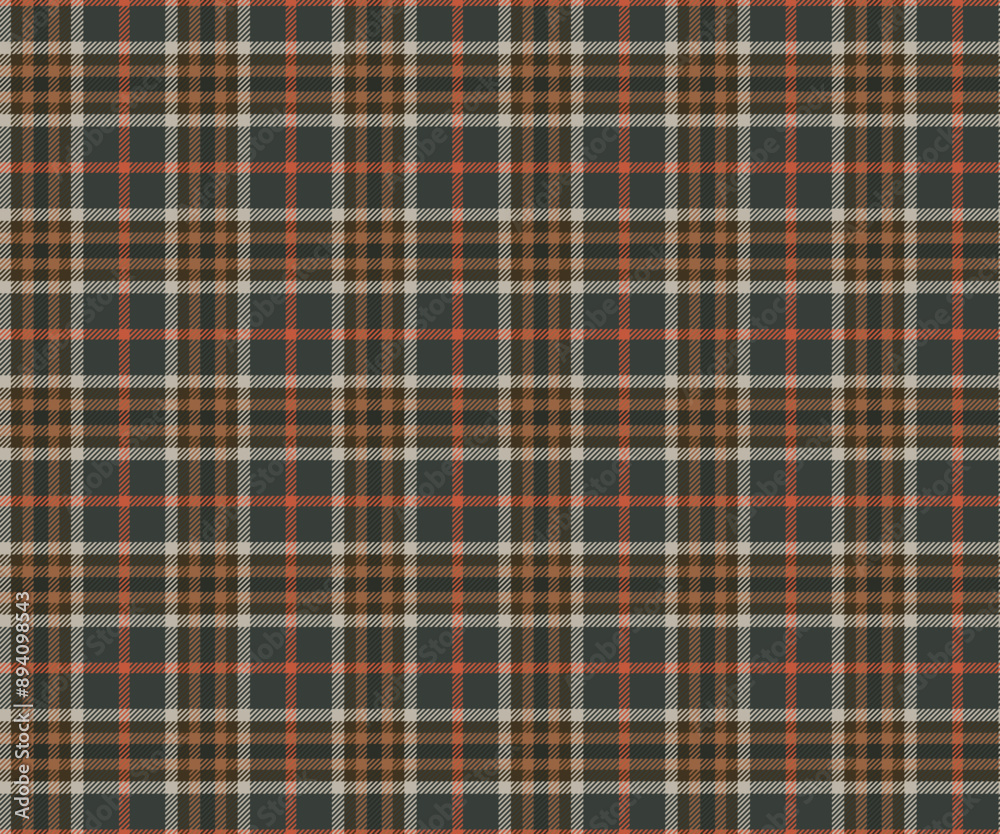 Fototapeta premium Plaid fabric pattern, black, yellow, orange, white, seamless for textiles and designing clothing, skirts, pants, aprons, tablecloths, blankets or decorative fabrics. Vector illustration.