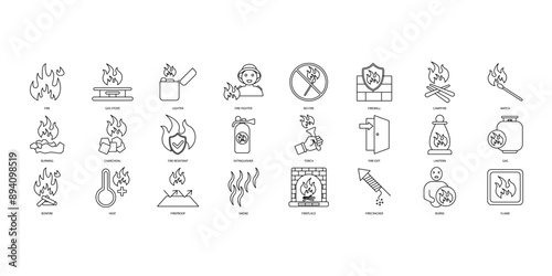 Fire icons set. Set of editable stroke icons.Set of Fire
