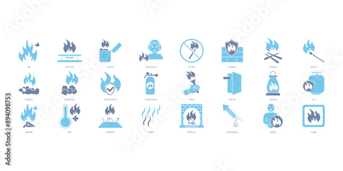 Fire icons set. Set of editable stroke icons.Set of Fire