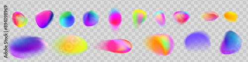 Color gradient circles, abstract neon light shape with color gradation on vector black background. Color blend mesh of chromatic gradient flow.