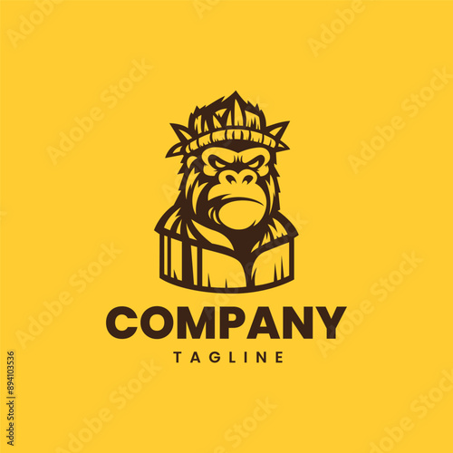 Tiki Gorilla Head Wood Logo Vector photo