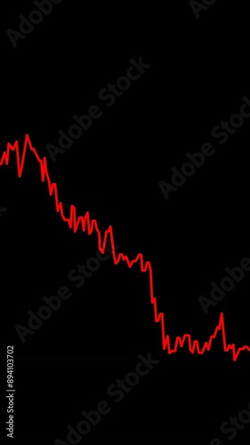 Vertical video of decreasing trend red line graph on transparent background