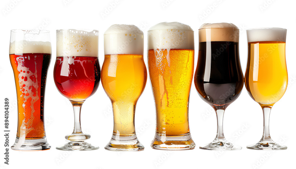 Different kinds of beer in beer mugs isolated on transparent background Different kinds of beer in beer mugs isolated on transparent background