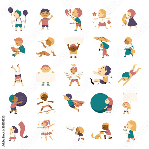cute cartoon children character collection isolated on white background.