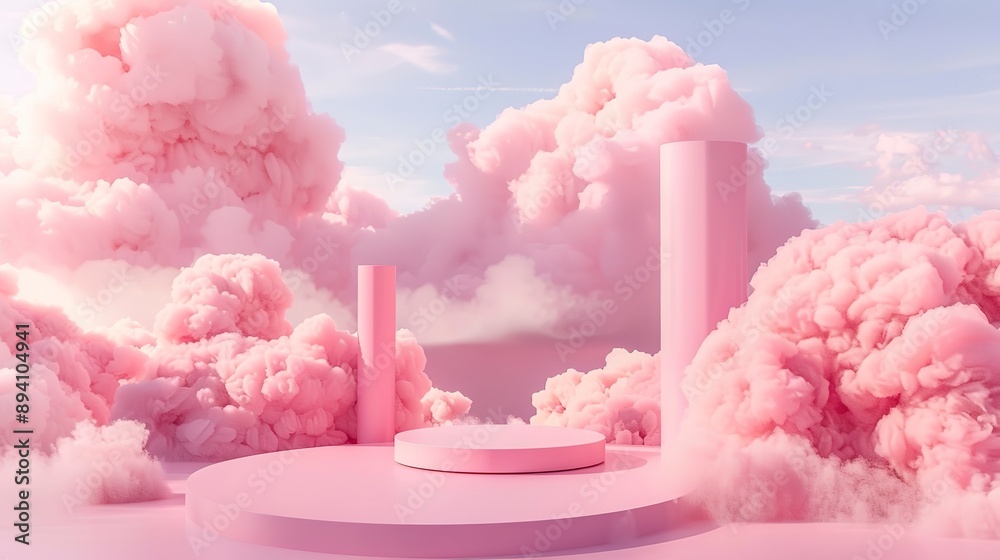 Background podium pink 3d product sky platform display cloud pastel scene render stand. Pink podium stage minimal abstract background beauty dreamy space studio pedestal smoke showcase geometric white Background podium pink 3d product sky platform display cloud pastel scene render stand. Pink podium stage minimal abstract background beauty dreamy space studio pedestal smoke showcase geometric white