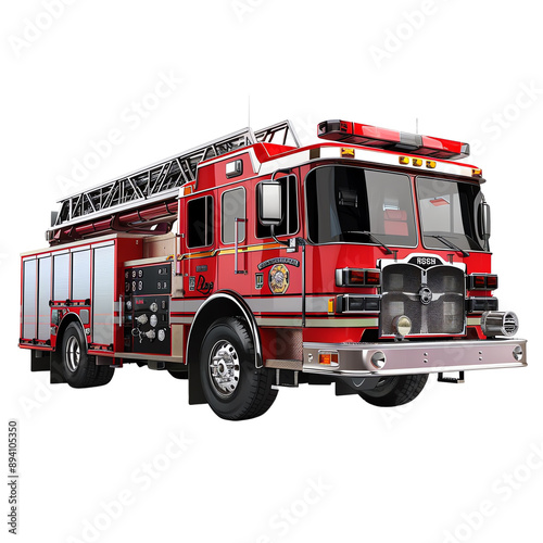 Red fire truck with ladder and various firefighting equipment. Perfect for emergency, rescue, and safety concepts.