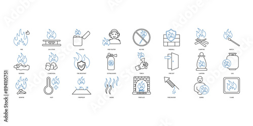 Fire icons set. Set of editable stroke icons.Set of Fire