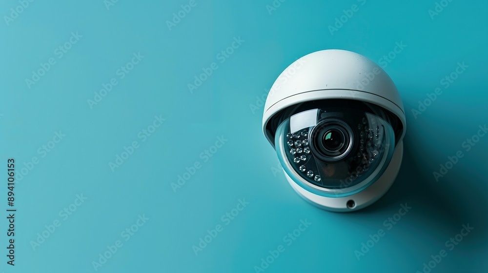 Blue Backgrounded Digital Security Camera with Modern CCTV Dome Type
