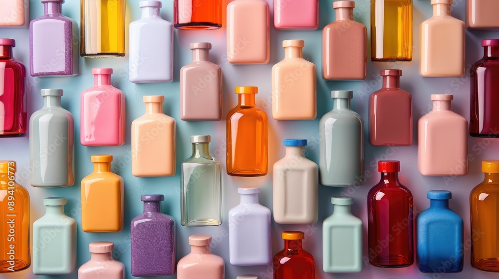 Abstract medicine bottles arranged in a geometric pattern Abstract medicine bottles arranged in a geometric pattern