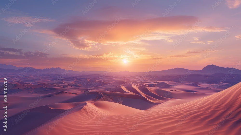 Fototapeta premium Majestic Sunset Over Serene Desert Dunes