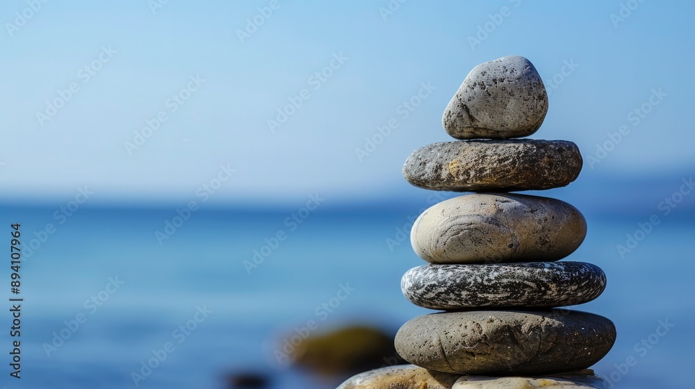 Stones on the beach, stacked together Stones on the beach, stacked together