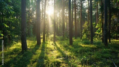 Tranquil Sunrise in a Dense Forest