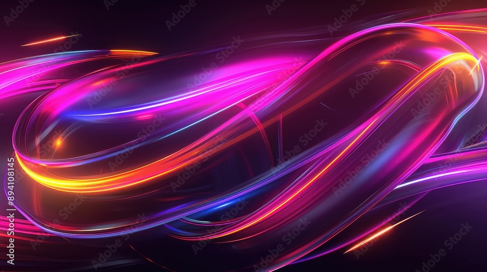 Abstract swirling neon light trails in a dark background Abstract swirling neon light trails in a dark background