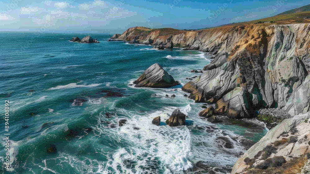 Obraz premium Majestic Coastal Cliffs Against Turquoise Sea