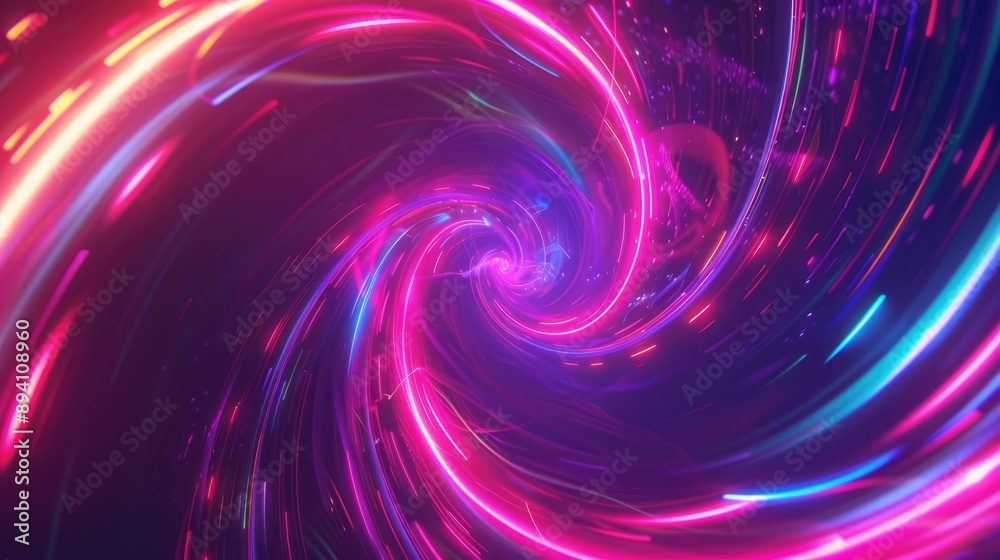 Abstract swirling neon light trails in a dark background Abstract swirling neon light trails in a dark background
