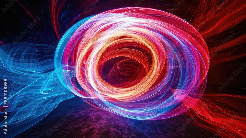 Abstract swirling neon light trails in a dark background Abstract swirling neon light trails in a dark background
