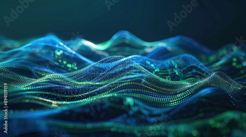 artistic image of capital market trends, with digital waves in various shades of blue and green cresting and troughing, symbolizing stocks and bonds