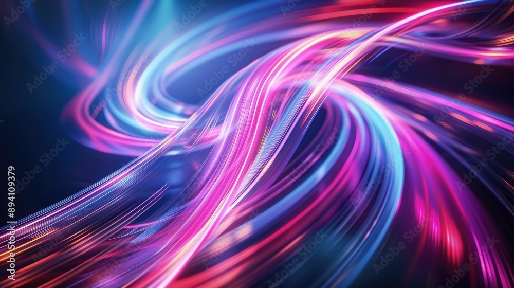 Abstract swirling neon light trails in a dark background Abstract swirling neon light trails in a dark background