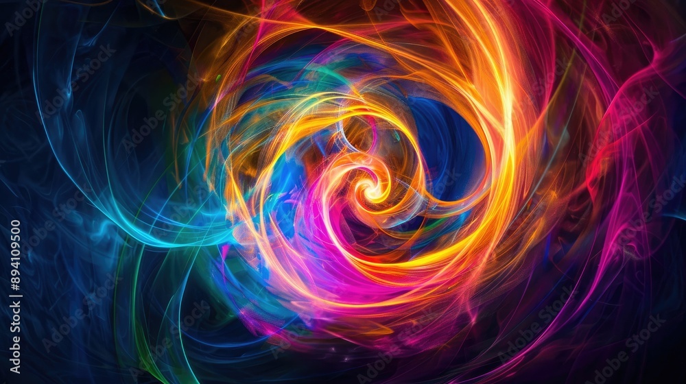 Abstract swirling neon light trails in a dark background Abstract swirling neon light trails in a dark background